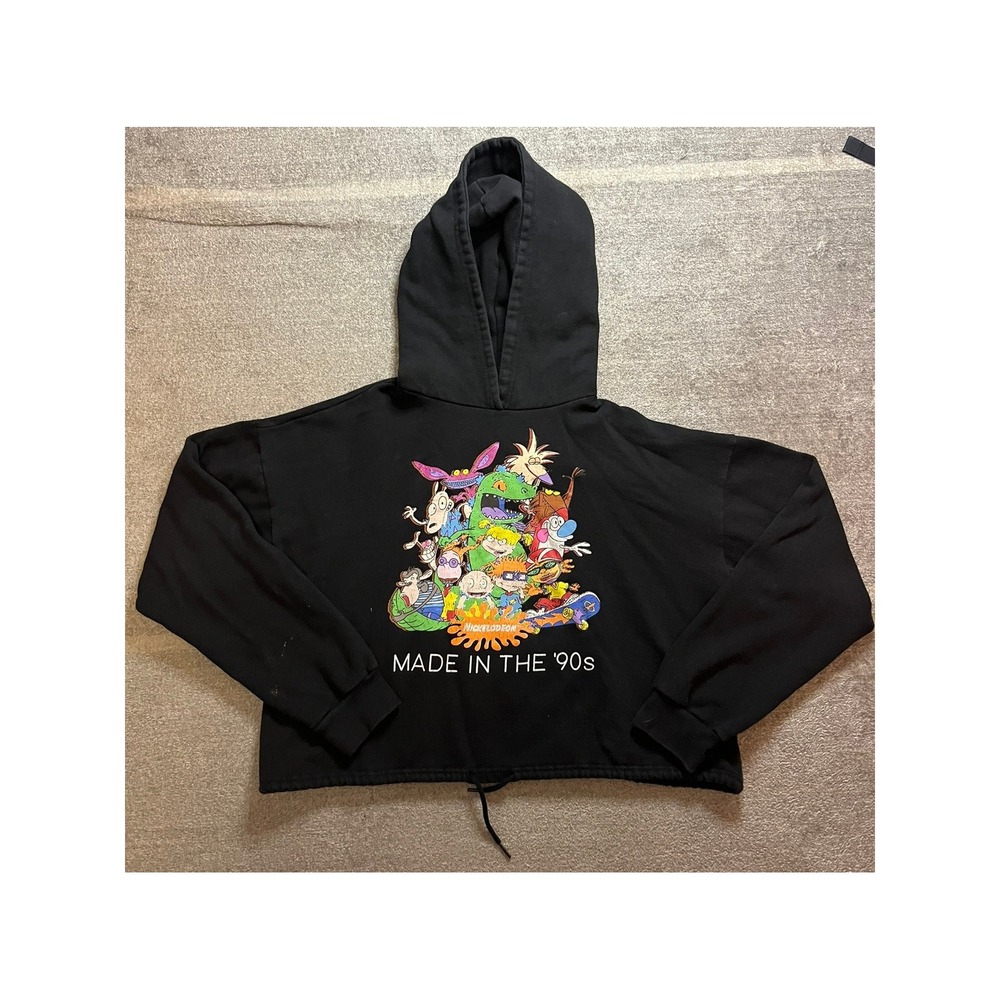 Nickelodeon Made in the 90s Cropped Hoodie Black Rugrats Reptar Large Nostalgia